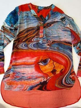 Fashque Studio Multicolor Swirl Blouse with Abstract Face Medium NWT